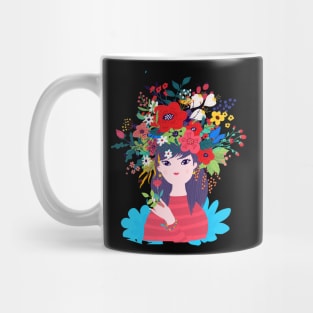 Spring Girl Flower Illustration Mug